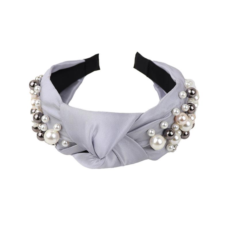 Европейский и американский узелковый ободок с жемчугом: Модный широкополый головной убор с подкладкой и узлом посередине