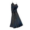 Abito sottoveste da donna in raso setoso con scollo a V e cinturino per spaghetti tinta unita Plus Size A-line con orlo allentato senza schienale senza maniche con spalline Abito da ballo di fine anno
