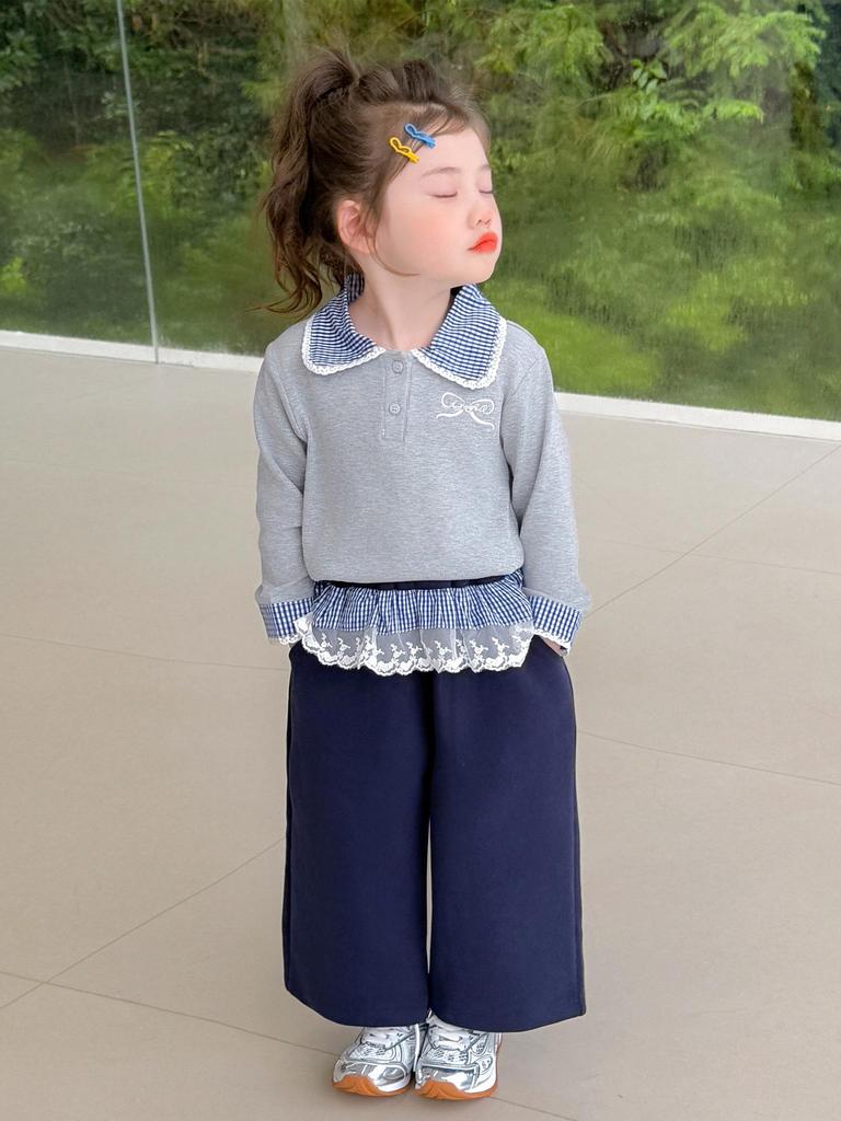 Сладкий комплект толстовки в корейском стиле с бантом для девочек на осень 2025 - Стильный костюм-двойка для маленьких девочек