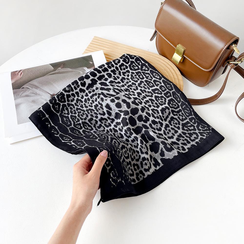 European and American leopard print silk scarf headscarf spring and autumn cotton and linen soft 68 silk scarf accessories thin breathable scarf