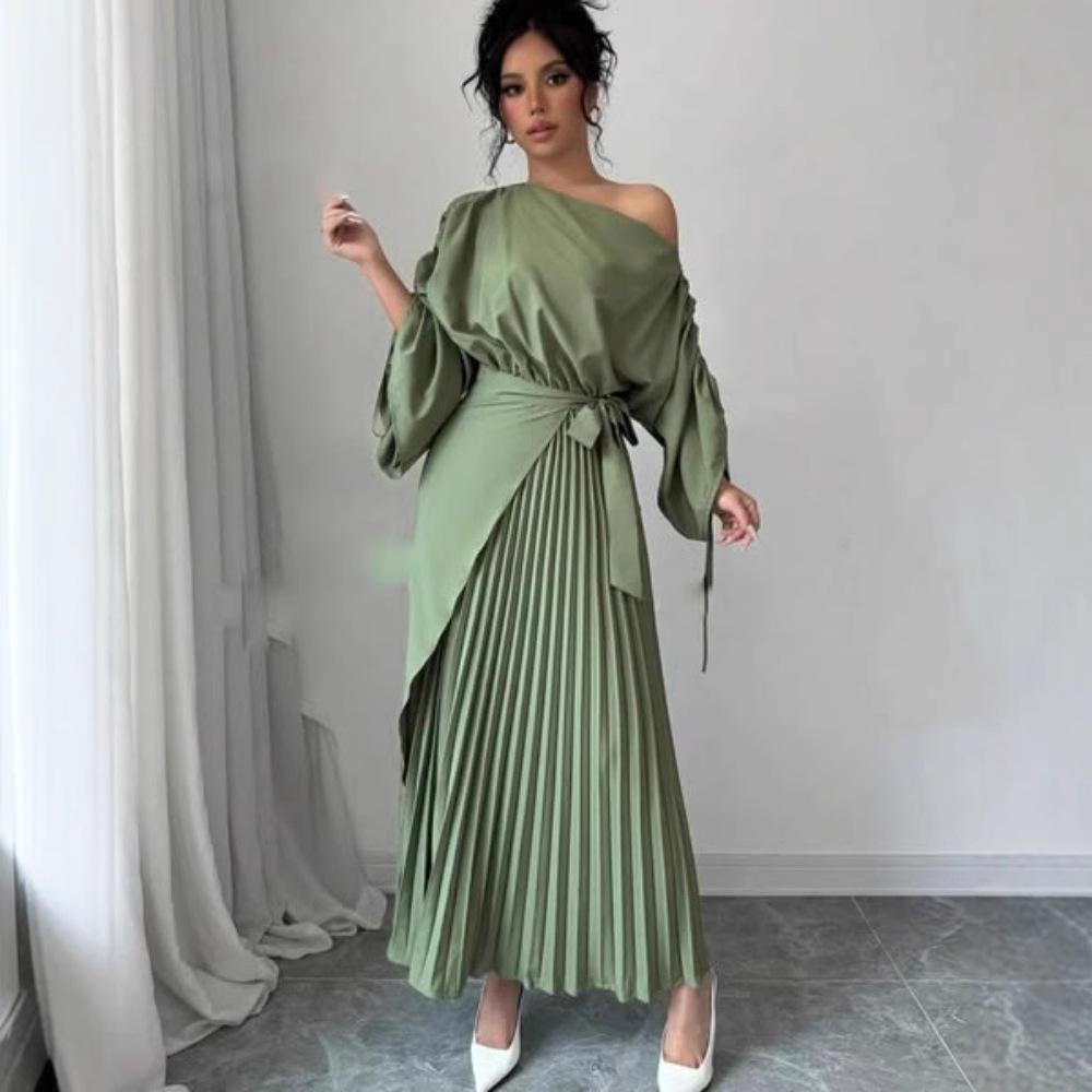 Осенняя и зимняя женская одежда плиссированная маятниковый ремень пояс вечернее платье