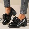 Fashion Fashion Bowknot Chunky Heels Pumps Women Patent Leather Platform Loafers Woman Elegant Slip On High Heels Dress Shoes Plus Size