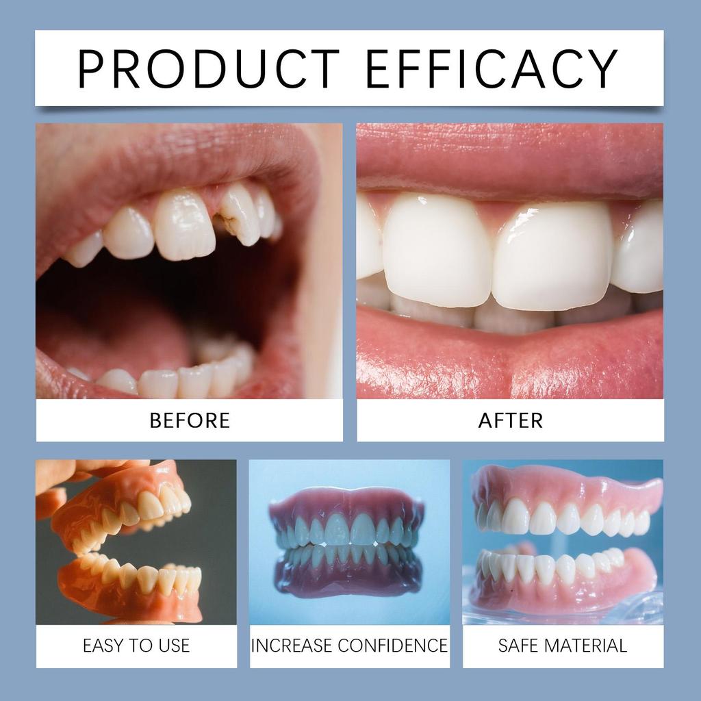 Силиконовые зубные протезы, искусственные зубы, полный набор, мягкие, безопасные, простые в использовании, идеальная посадка, для полости рта, улучшают состояние при потере зубов, сломанный временный набор для протезов