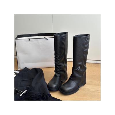 Издание из коровьей кожи~ Женские ботфорты на толстом каблуке, ботинки-трубы в британском ретро-стиле, ботинки рыцаря, ботинки для худых ног в стиле Spice Girls с жареной улицы