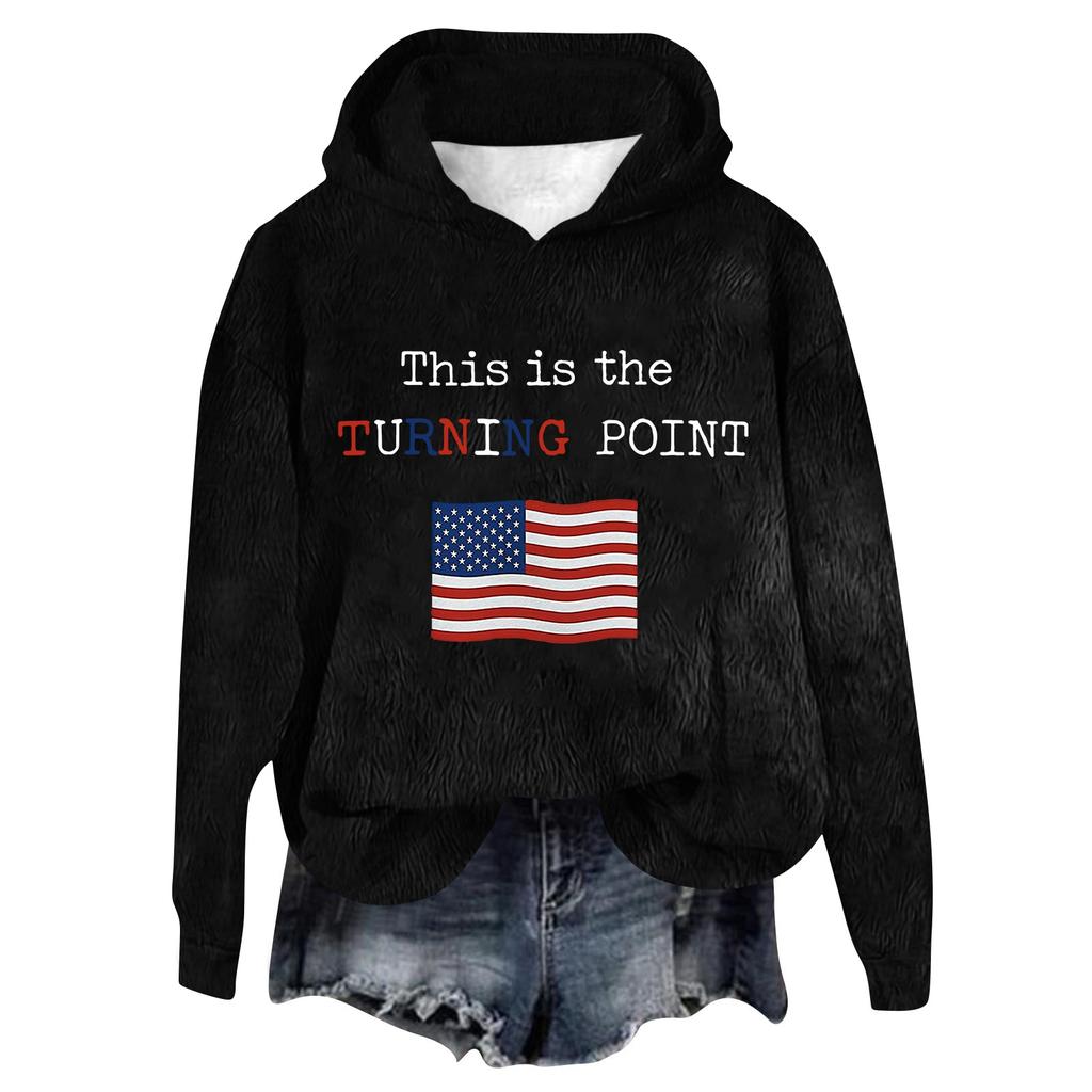 Women's Hooded Long Sleeve Printed Flannel Top Hooded Sweatshirt