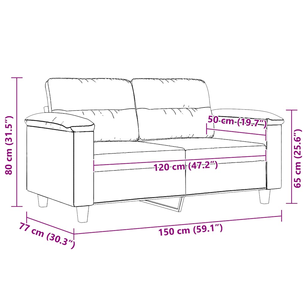 2 Seater Sofa Beige 120 cm Microfiber Fabric
