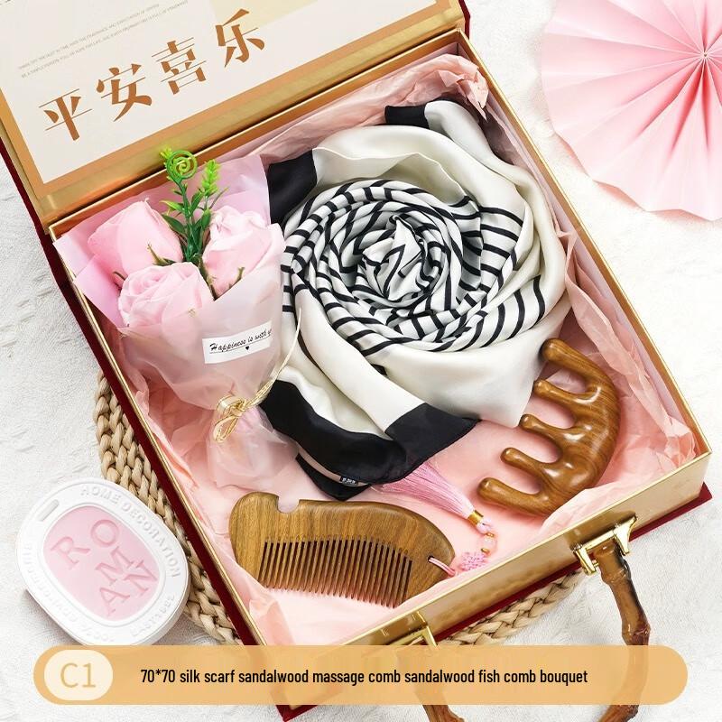 Elegant Scarf & Sandalwood Comb Gift Set