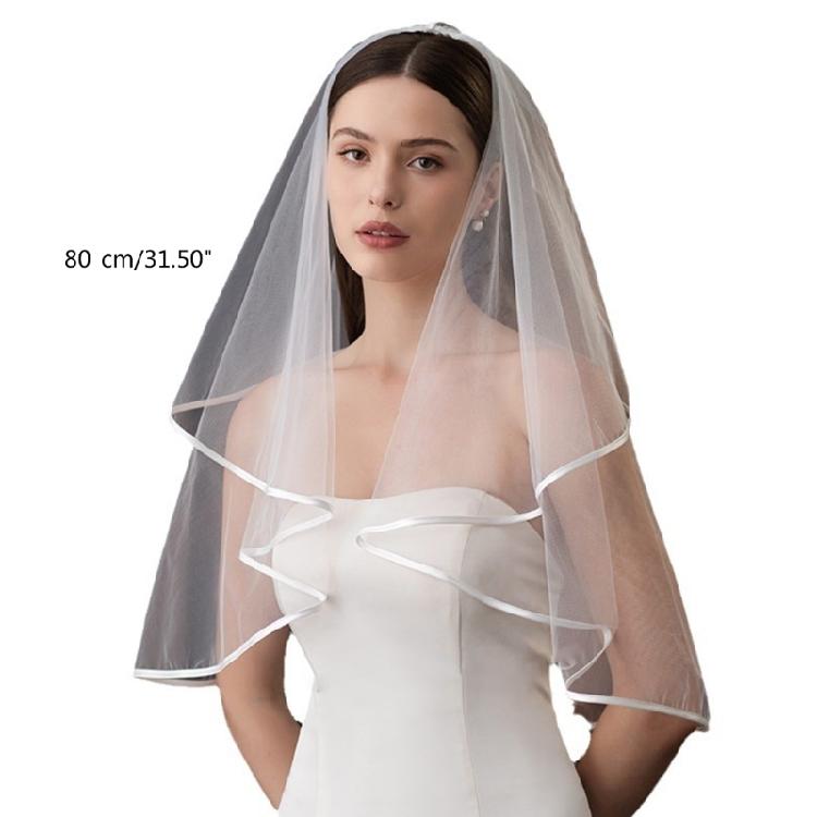White Wedding Veil with Hair Comb Double Layer Bridal Veil Wedding Headpiece for Bride Short Veil for Engagement Event