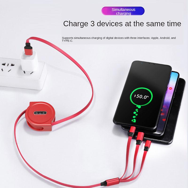 3 In 1 Charging Cable Retractable USB Charge 2.4A Fast Charging Portable Cable Micro Type-C for iPhone