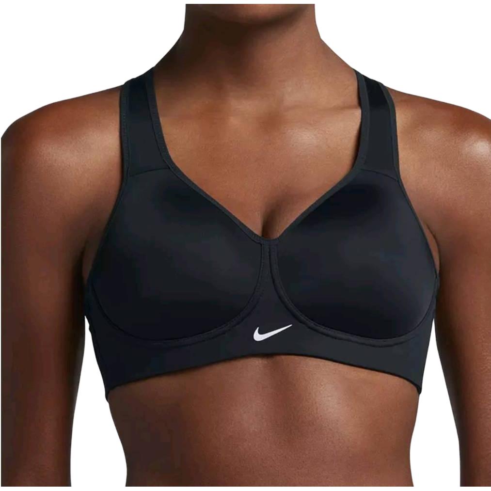 Nike Однотонный спортивный бюстгальтер с принтом логотипа и фиксированными бретелями, женское нижнее белье, черный цвет 833288-010
