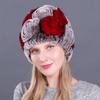 Зимняя женская меховая шапка, модная толстая теплая шапка из меха кролика Рекс, полная цветочная шапка