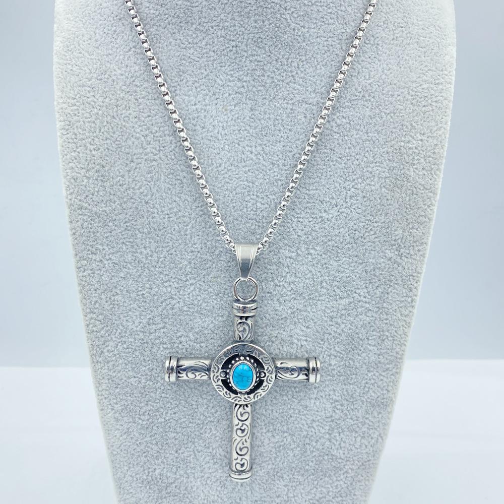 Titanium Steel Cross 70CM Long Necklace Pendant Retro Hip Hop Punk Style Necklace