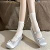 Lolita Lace Frill Mid-Calf Socks with Bow Ribbon - White Ballet Style JK Knee-Highs for Spring & Autumn