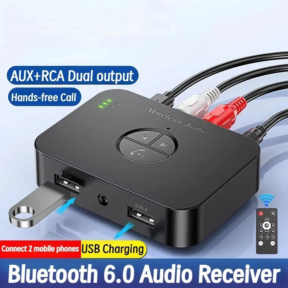 Bluetooth 6.0 ресивер с RCA Hi-Res беспроводным аудиоадаптером 3,5 мм AUX USB ресивер для колонок колонка стерео автомобильный усилитель