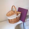 Wicker Picnic Basket With Lid And Handle Sturdy Woven Body With Washable Basket