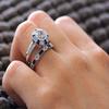 Stunning Geometry-inspired Silver Plated Blue Sapphire And Topaz Wedding Ring Set