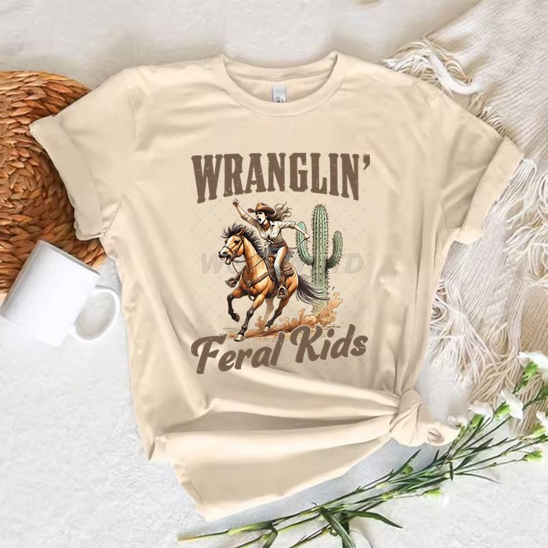 Женские футболки в стиле ковбойки Летняя футболка с коротким рукавом Забавная одежда в стиле ретро на День матери Харадзюку Ковбойская мода Повседневные топы Футболки