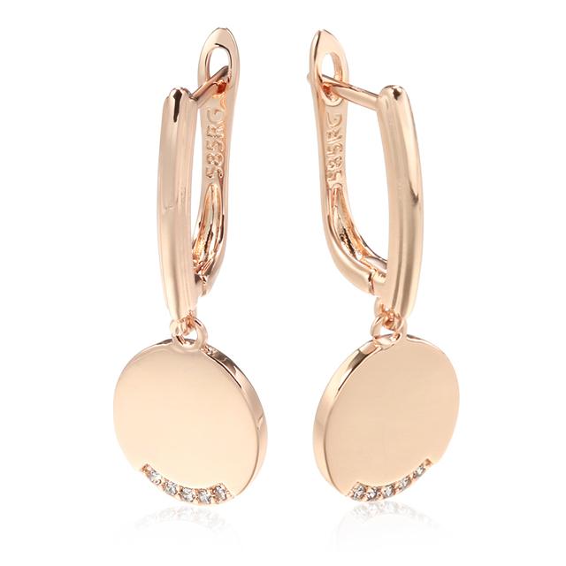 Круглые висячие серьги из розового золота 585 пробы с монетами для женщин, простые модные вечерние ювелирные изделия, блестящие серьги с натуральным цирконом