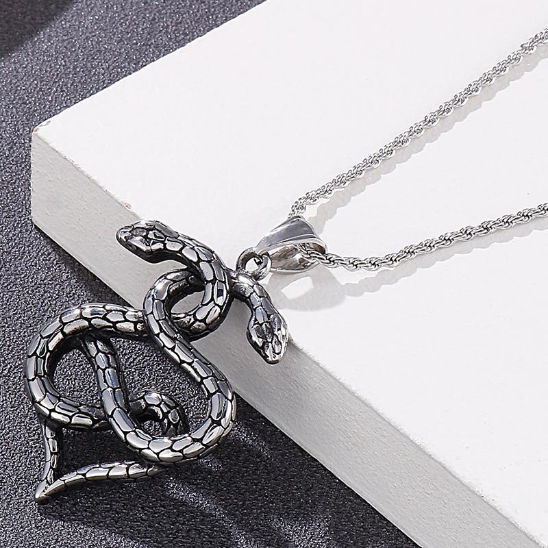 Ретро Винтаж Нержавеющая Сталь Двойная Змея Стиль Заявление Коктейльная Вечеринка Ожерелье с Подвеской для Мужчин с Длинной Витой Цепочкой 60 СМ