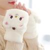 Women Girls Cute Half Finger Gloves Winter Flap Dual-purpose Thicken Mittens Gloves