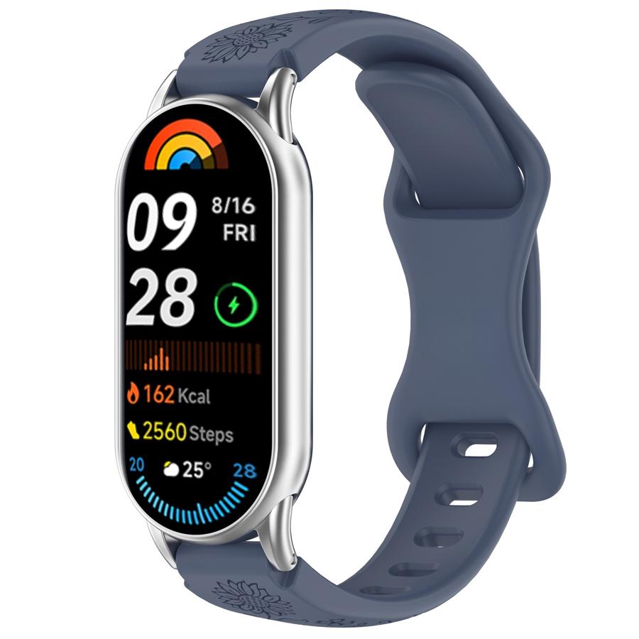 Силиконовый браслет с 3D гравировкой в виде цветка для умных часов Xiaomi Band 8 9 10, дышащий ремешок для Xiaomi Band 8 9 10