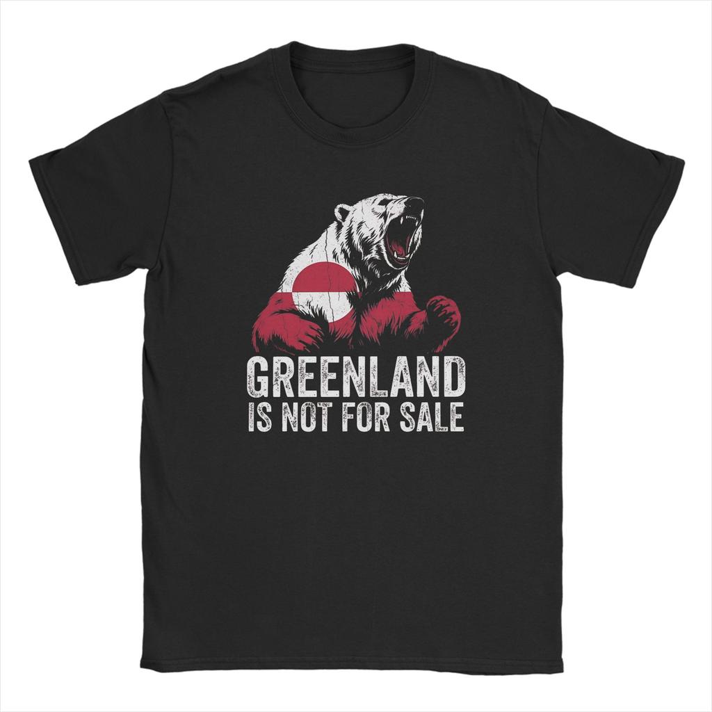 Greenland Flag Vintage Polar Bear TShirts for Men Novelty Cotton Tees Crew Neck Short Sleeve T Shirt Graphic Printed Clothes