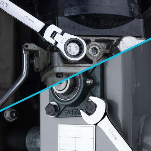 DURATECH Combination Wrench, Flex Ratchet Wrench, Single-End Wrench with Swivel Ratchet, 72 Gears, CR-V Steel, 9-Piece Set, for Automotive Repair, Mai