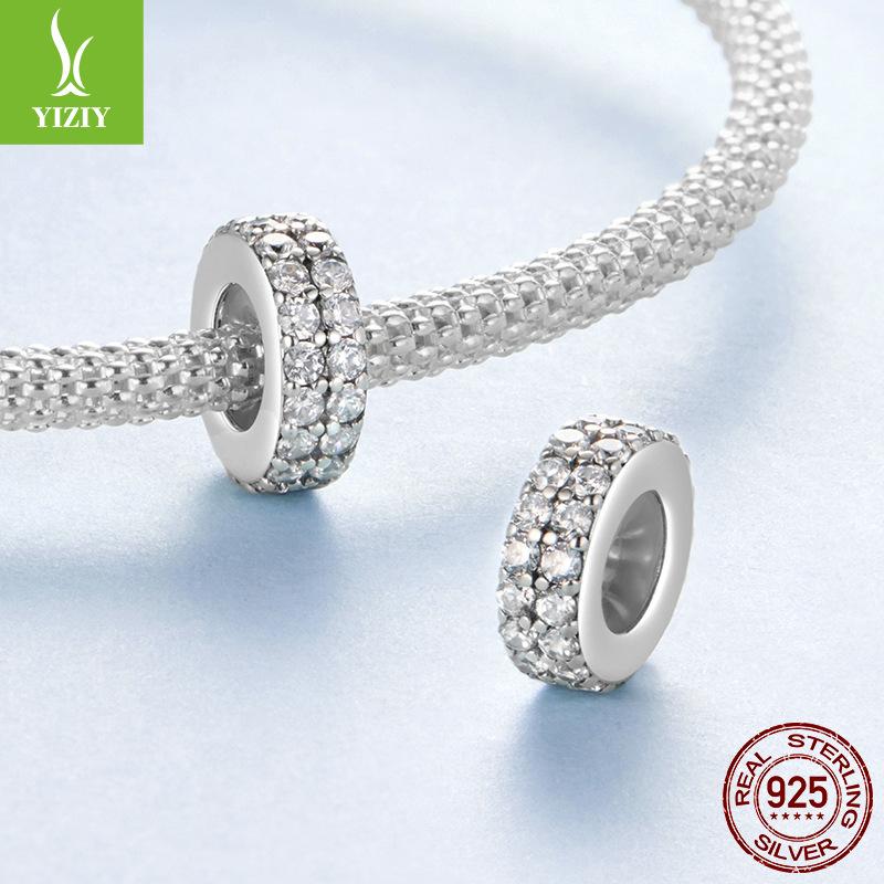 Двухслойный сверкающий циркон силиконовый позиционирующий браслет разделитель бусин простой классический бусины из стерлингового серебра S925 россыпные бусины