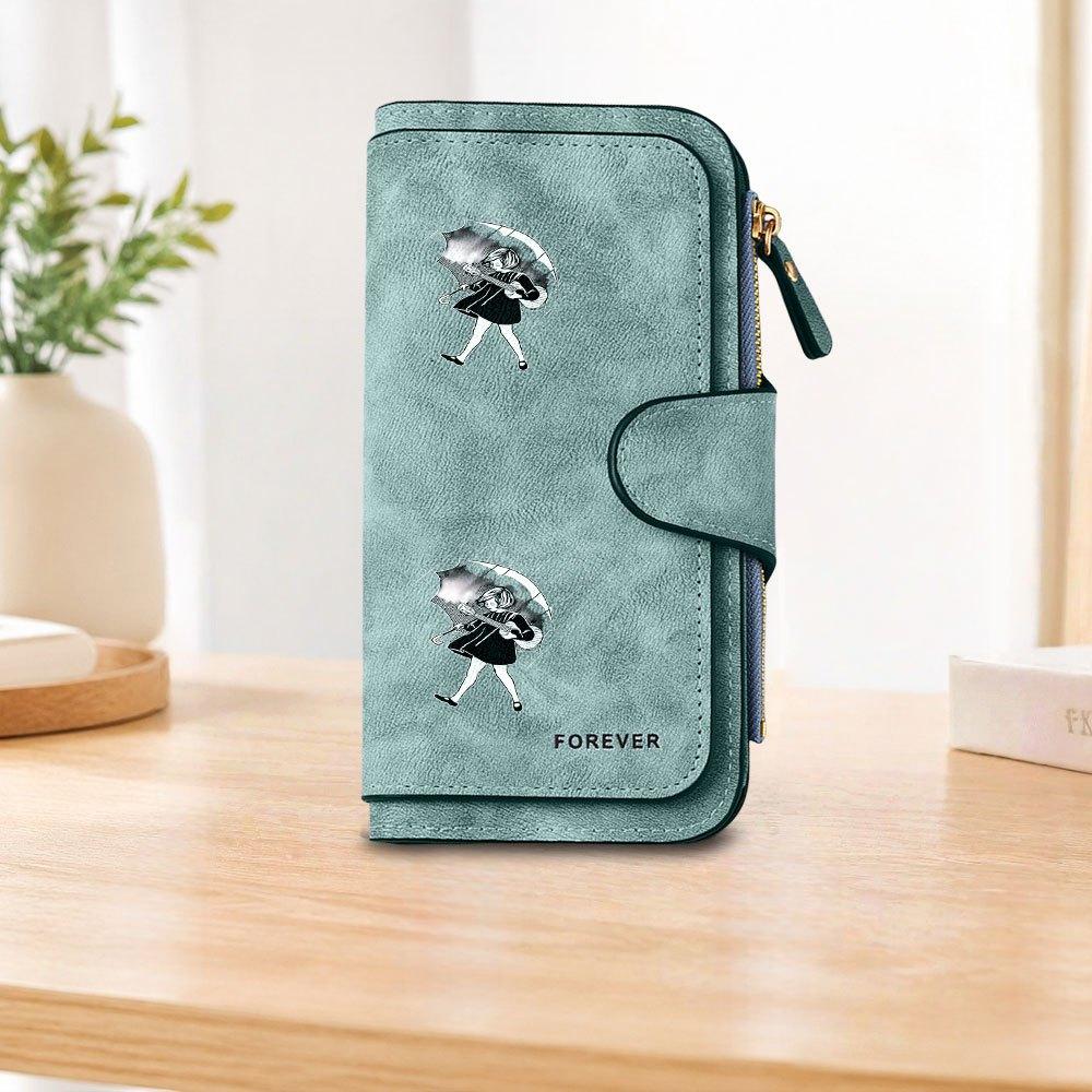 Girl with Umbrella and Piano Long Zipper Wallet, Large Capacity Card Holder, Unisex Clutch Bag, Fashionable Zippered Coin Purse, Suitable for Daily