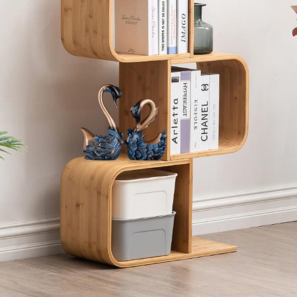 Набор из 2 скульптур лебедя, декор для дома в виде пары лебедей, синие и золотые украшения для комнаты, книжная полка, офис, гостиная, центральная часть обеденного стола