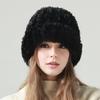 Women Winter Hat Fuzzy Faux Fur Brimless Solid Color Dome Windproof Warmth Sun Protection Knitted Cap Outdoor Travel Headwear