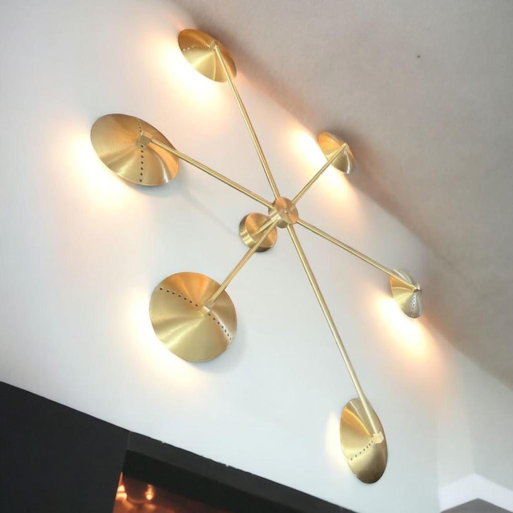 Современный настенный светильник-паук из латуни с 6 рожками в стиле середины века | Декоративная купольная люстра | Настенный светильник для кухни, офиса, гостиной