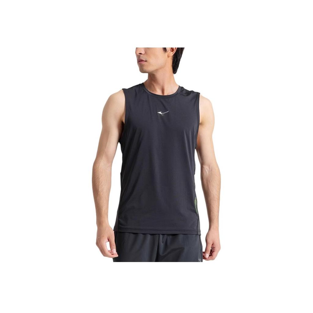 Mizuno Performance Series SS24 Gradient Letter Влагоотводящий беговой тренировочный жилет без рукавов с круглым вырезом для мужчин, топы, черный цвет J2CA41P9-09