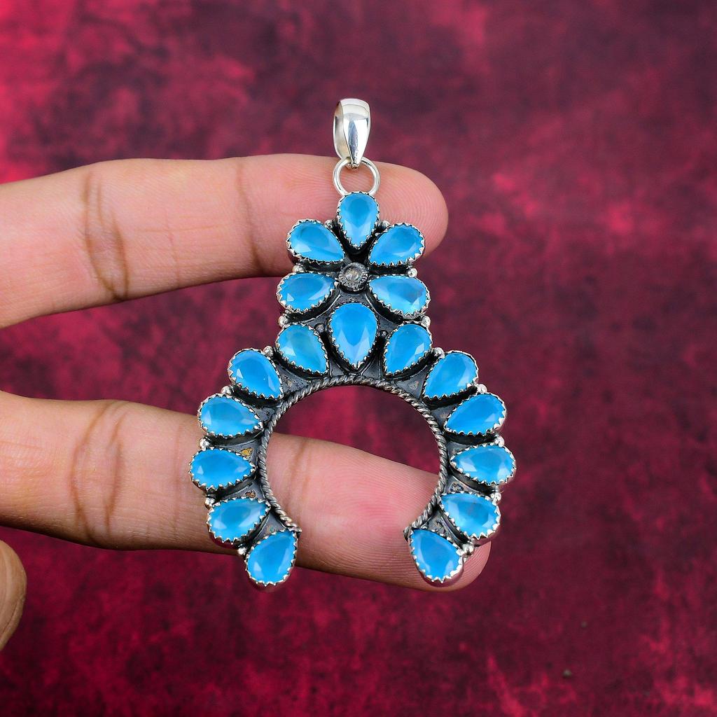 Ожерелье с подвеской ручной работы из синего халцедона, замечательная подвеска из цельного серебра 925 пробы, ювелирные изделия из драгоценного камня халцедона категории AAA+