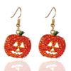 Gold Rhinestone Korean Dangle Earrings Orange Pumpkin Women Halloween Earrings Party Jewelry