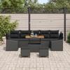 Ensemble de Canapé de Jardin de 10 Pièces avec Coussins Noir Rattan Poly Acacia, Canapé de Jardin 2 Places avec Coussins 3362639