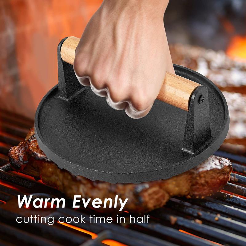 Grill Meat Squid Fried Steak Barbecue Meat Pressing Board  Round Shape Cast Iron Steak Plate Meat Press Tool