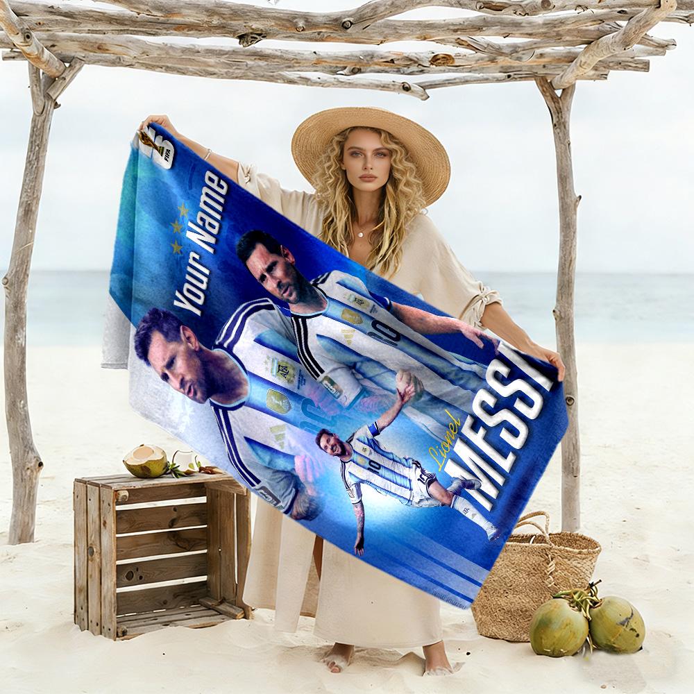Football Messi Customize Your Name Beach Towel Super Soft Microfiber Quickdry Fabric Suitable for Swimming Gym Camping Yoga Vacation