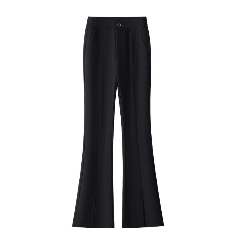 Women's Black High-Waist Flare Pants with Slit - New 2025 Spring/Autumn Slimming Style
