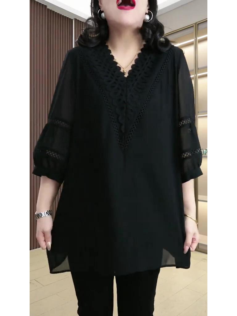 Весна/Лето 2025 Кружевной топ больших размеров – Приталенный свободный крой Женская мода