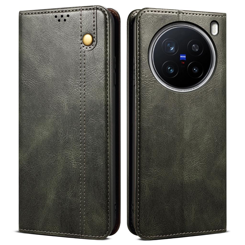 Для vivo X200 Pro 5G Чехол Текстура Crazy Horse Вощеная Кожа Кошелек Подставка Чехол для Телефона