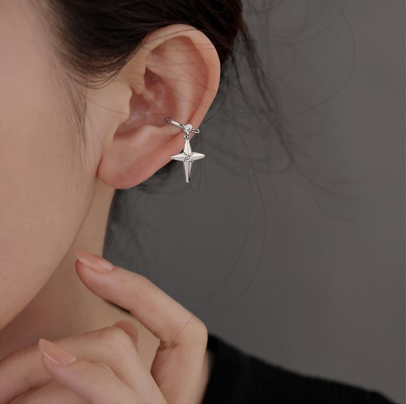 Вспышка бриллианта четырехугольная звезда клипса для ушей клипса для ушей модный дизайн звезда без сережек хулиган красивый уличный универсальный стиль
