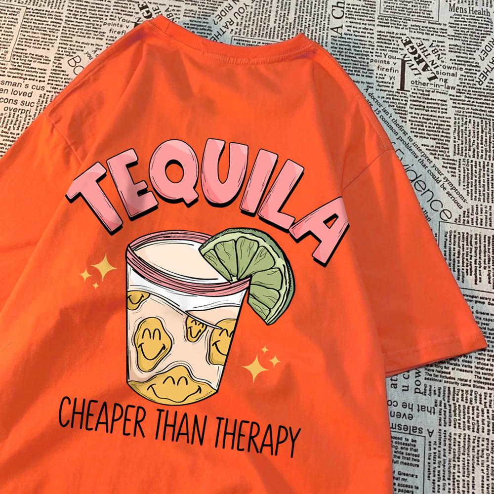 Tequila Cheaper Than Therapy Мужские топы Простота Свободная уличная одежда Творчество Футболки с круглым вырезом Футболка с круглым вырезом для женщин