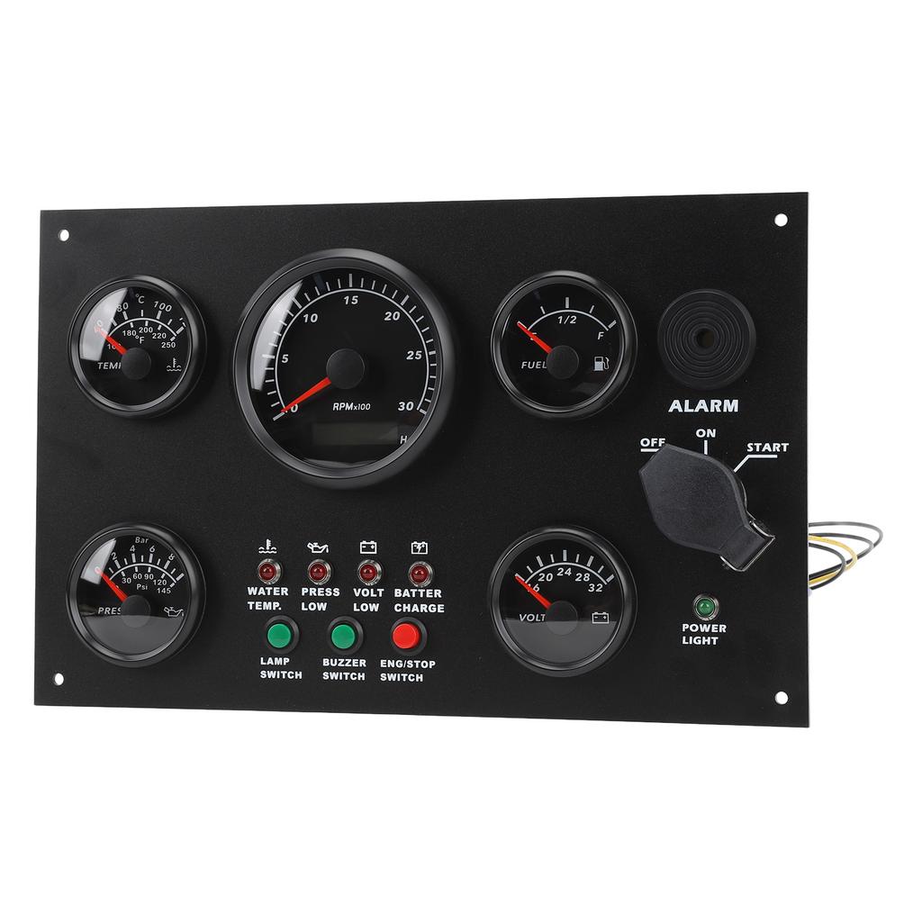 300x190mm Boat Gauge Panel 0 to 3000 RPM Water Temp Oil Level Voltage Pressure Tachometer Panel for Yachts Ships Black
