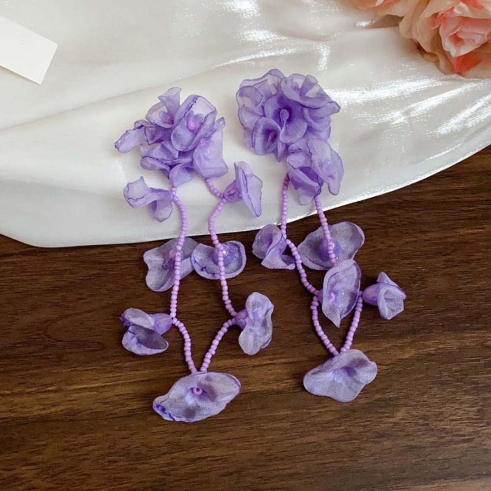 1 pair Bohemian Style Vacation Flower Eardrops with Beads Tassel Women Seaside Earrings Bride