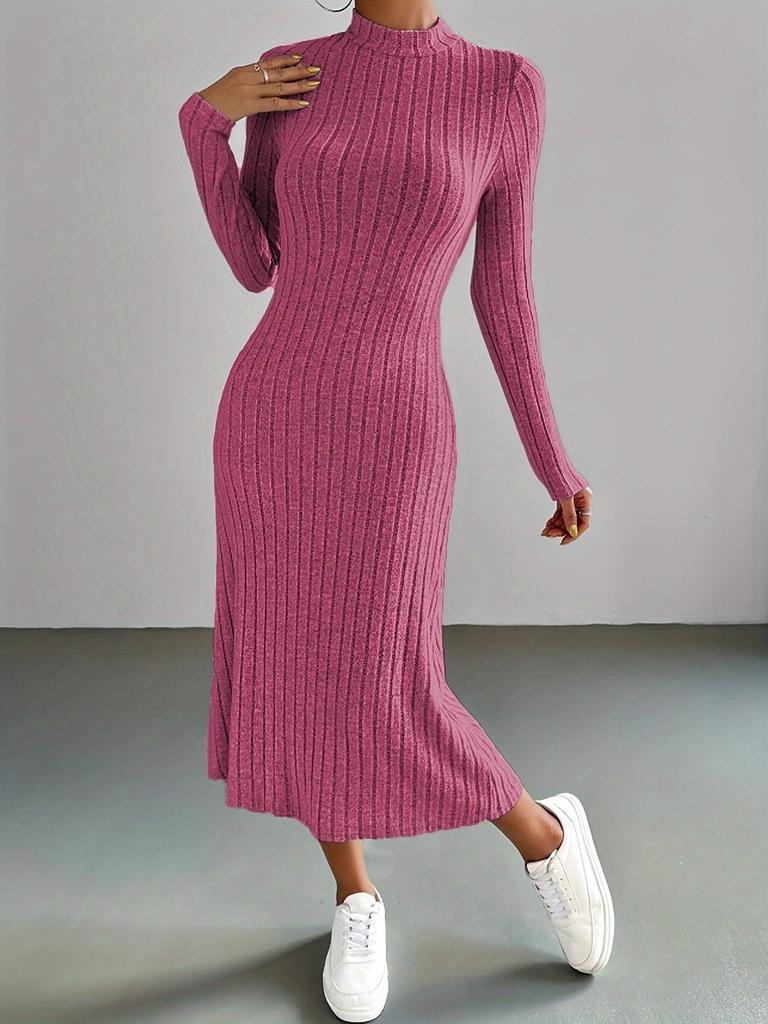 Осень-зима женское ребристое трикотажное платье элегантное шикарное модное длинное рукава с круглым вырезом облегающее платье-корсет в уличном стиле
