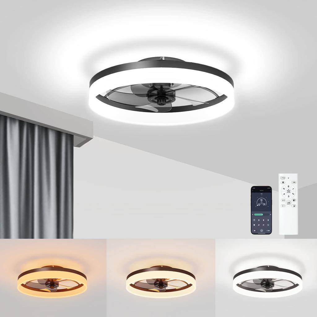 Ceiling Fan with LED Light, Remote Control Six-speed Fan Adjustment, Suitable for Bedroom, Kitchen and Guest Ceiling Fan Lights