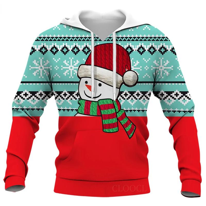 Funny Santa Claus Graphic Hoodies For Men Clothes Fashion Christmas Gifts Tracksuit Snowman 3D Printed Pullovers Y2k Kids Hoody