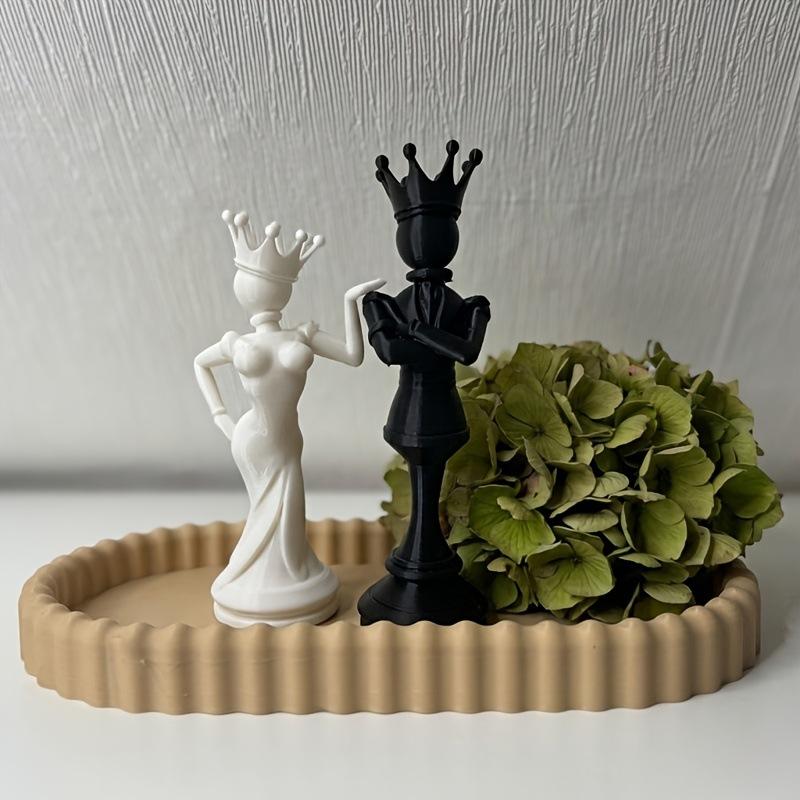 2 шт. 3D-печатные статуэтки шахматной пары, креативное украшение для рабочего стола, скульптура, статуя королевы и короля, подарок