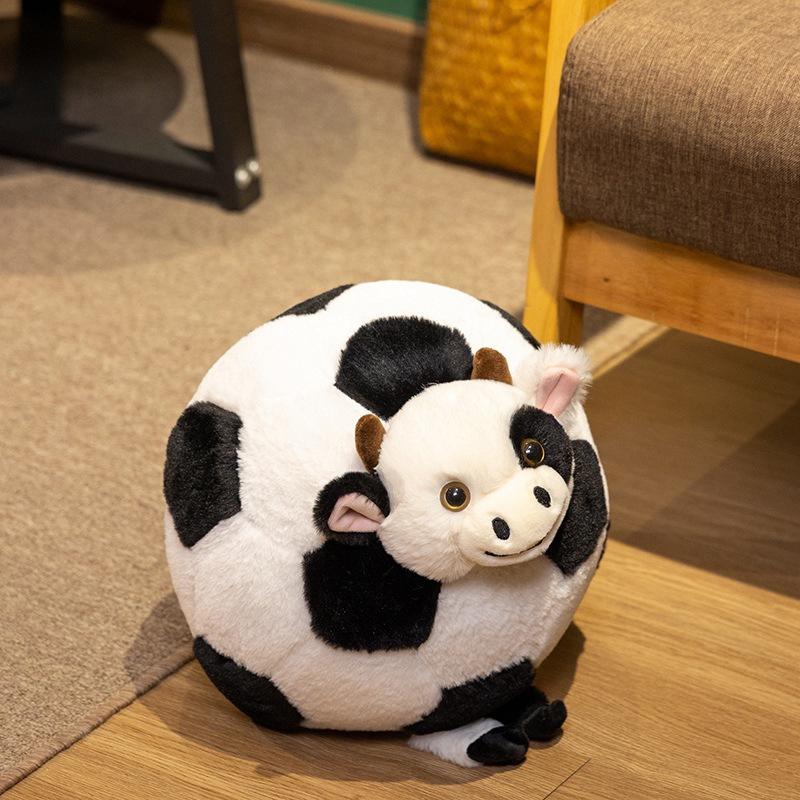 Creative Cute Football Cow Doll Plush Toy Small Cow Throw Pillow Kindergarten Baby Soothing Doll